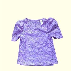 New! Cottagecore Lavender Short Sleeve Floral Lace Top Girls‎ 10